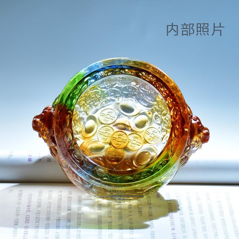 璃八方纳财聚宝盆装ULD店饰摆件水晶铺招财聚财办公室高琉端桌工