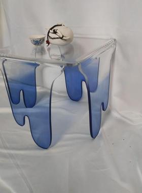 设PAC计创意亚流克力轻奢小茶几渐厅变蓝色明体透边几桌子客沙发