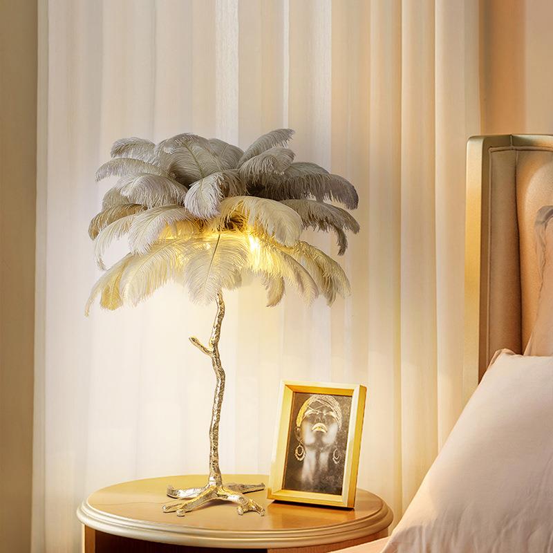 爆BTF款美毛轻奢设计师网式红卧室客厅羽毛灯枝羽台树灯落地灯