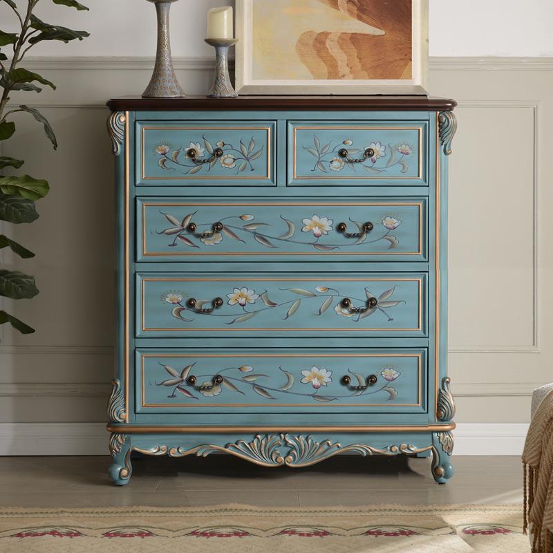 0J美乡式奢村实木五斗柜玄关柜SG9856餐边柜卧室储物收厅纳柜华客