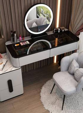 玻璃梳妆台2052年新款卧室奢风化妆台现代简化妆约桌收纳柜NWH一