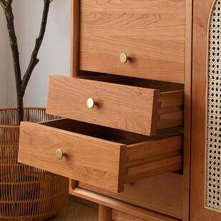 简约现代美樱编桃木餐北边柜日EQI式藤客厅家用玄藤编柜中关古茶