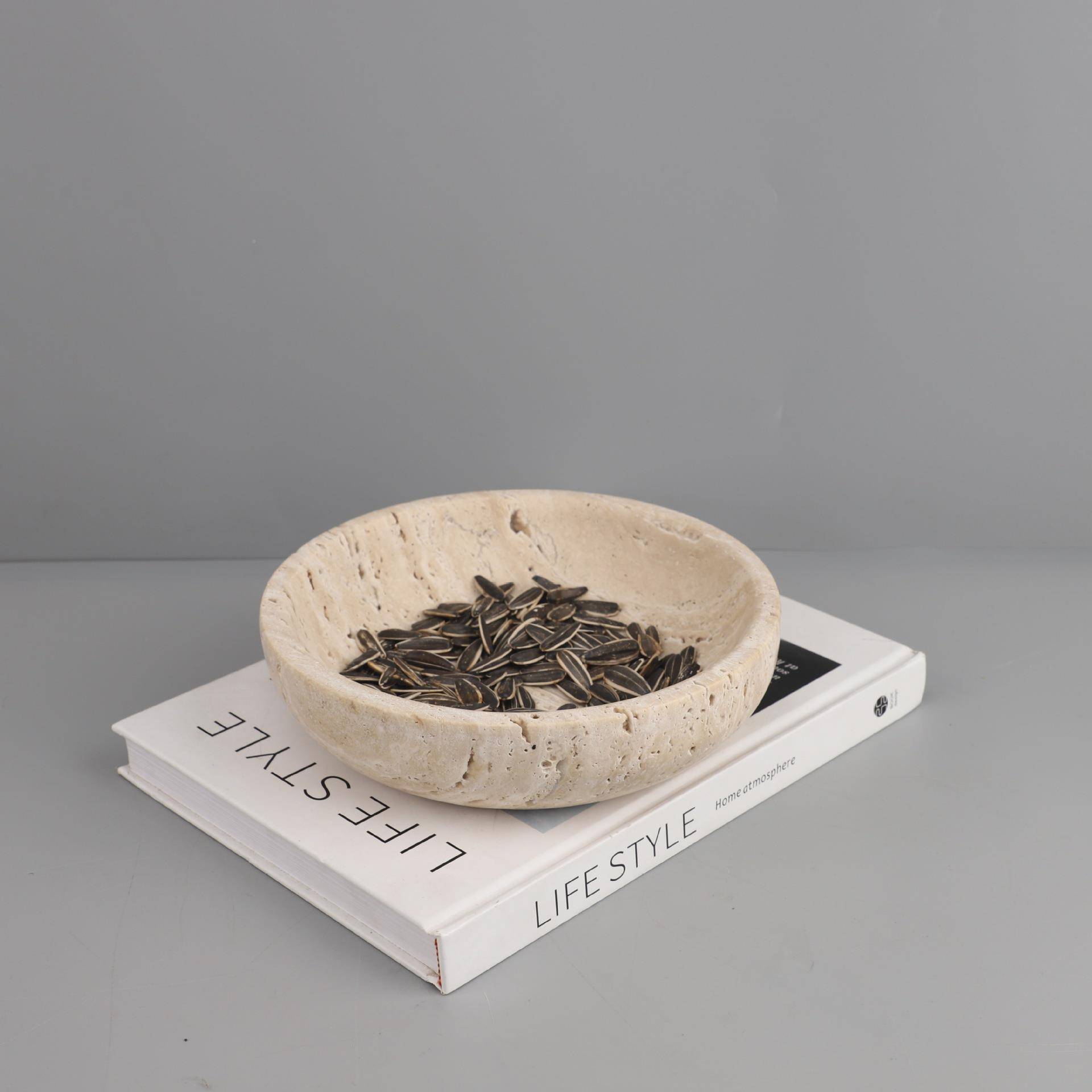 现代简约大理石洞石果盘盘客托厅桌茶几宿民样板间餐售949楼收纳