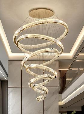 轻奢水晶吊o灯复26314式楼客厅楼梯l楼f层t间长吊灯中楼多酒店包
