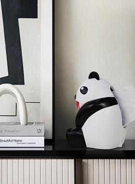 巾熊猫纸盒客厅卧餐桌办室公酒店桌抽纸摆件现代简约家IXC居装饰