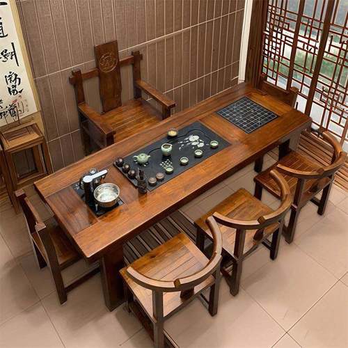 老船木户茶桌椅组实木茶台中式KUN办茶几阳合台家用套装公室小型