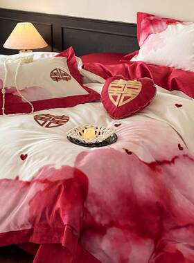 轻床奢风结婚档上用品四套婚庆红色高100支长xx0058绒棉喜被陪嫁