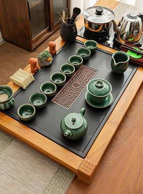 实泡木茶盘用茶具套33455装底部上水水壶一体家办公功夫茶壶石面