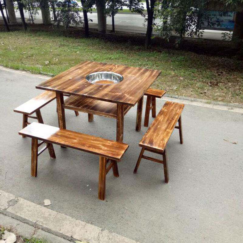 店简易饭店桌椅组实木简易合火锅桌凳实木火锅桌烧烤桌农家餐面馆