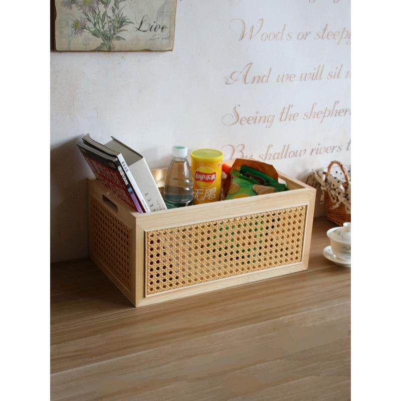 藤实木制日KID纳收纳盒茶几茶具编零食框杂物箱式竹编织收篮子收