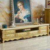 实抽屉式 整装 木雕花香奢槟金 大理石电视柜高级墙柜厅华806 客欧式