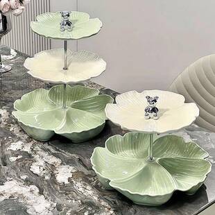 绿白撞色水果盘子高颜值糖果盘多层轻奢陶瓷干果盘家用点心盘