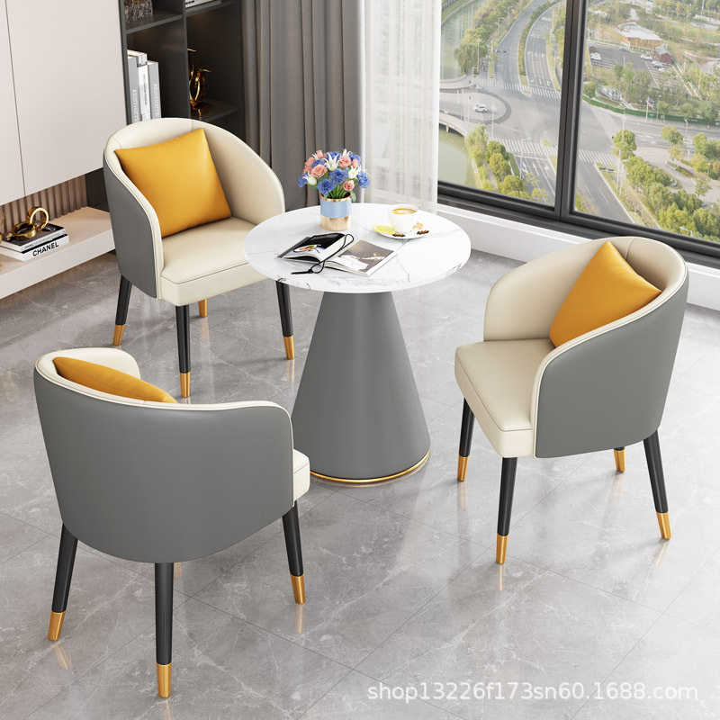 岩板洽谈桌椅组合接待会客谈判圆形桌现代简约轻奢阳台小户型餐桌