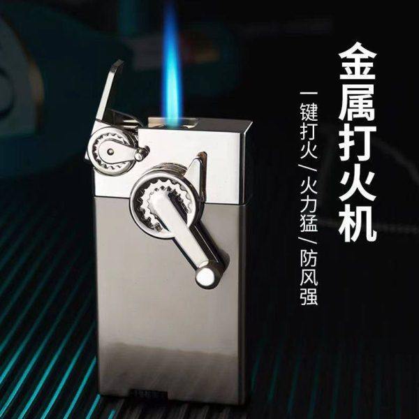 金属防风打火机 创意齿轮摇臂打火直冲蓝色火焰 送男朋友礼物