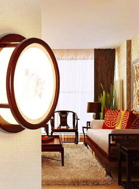 现代中式壁灯实木吸顶led圆形书房床头走廊过道楼梯阳台灯中国风