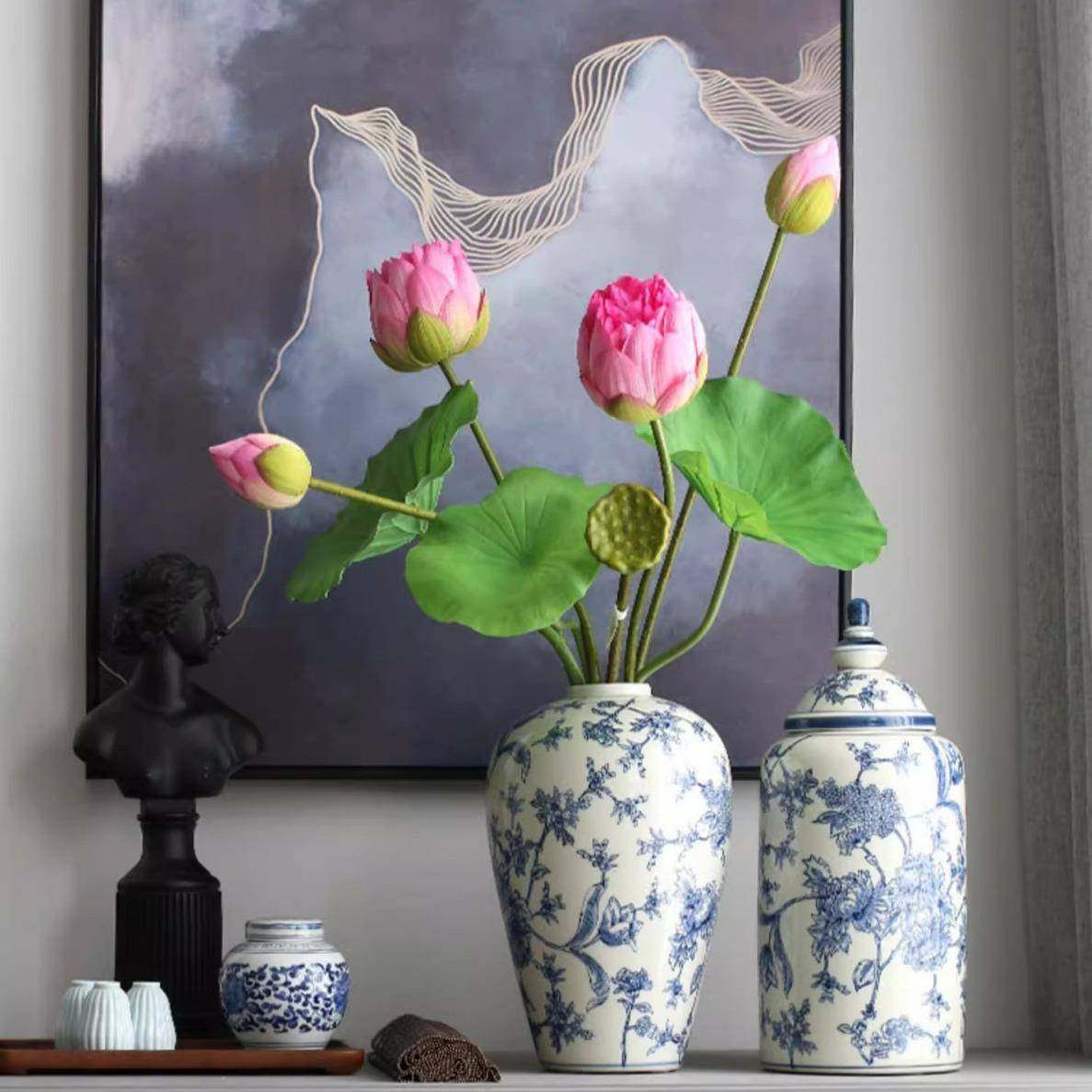 新中式青花瓷花瓶大绿植干花插花复古陶瓷花器客厅玄关装饰罐摆件,纺织面料/辅料/配套,纺织机械配件,淘宝优惠券,粉丝福利购,淘宝优惠卷