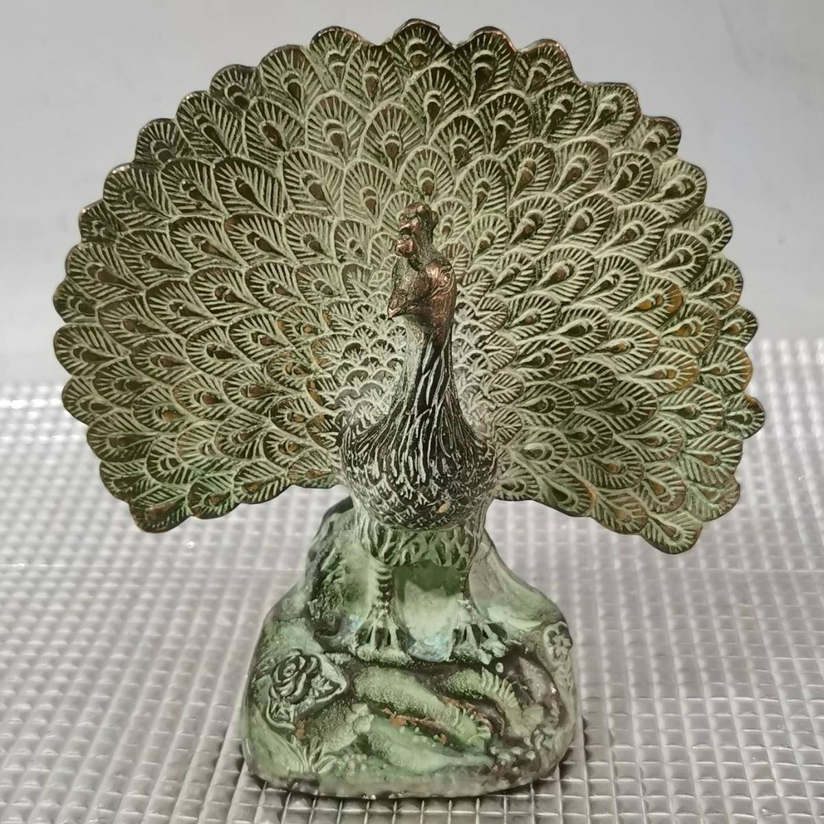 仿古铜孔雀摆件仿古鎏金孔雀开屏一对铜雕家居桌面工艺品装饰