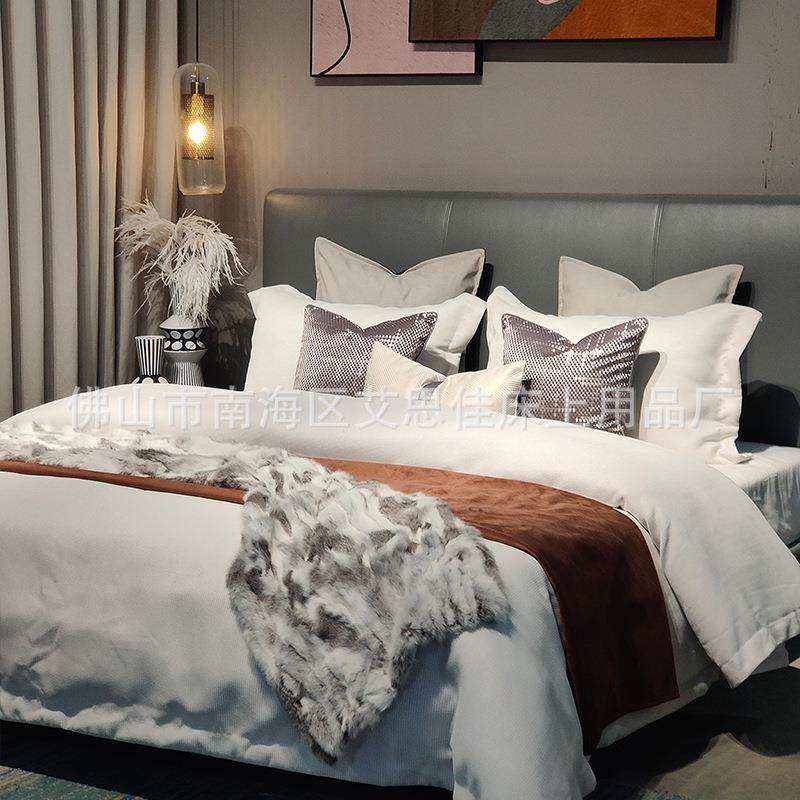 灰边咖色样板房床上用品高档现代样板间床品轻奢抱枕毛绒搭毯子,纺织面料/辅料/配套,纺织机械配件,淘宝优惠券,粉丝福利购,淘宝优惠卷