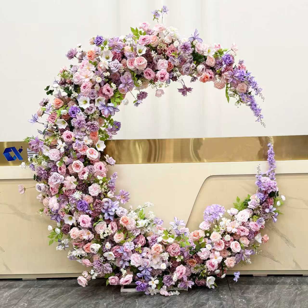 跨境仿真花拱门花月亮花门婚礼装饰酒店民宿打卡布置月亮拱门花艺