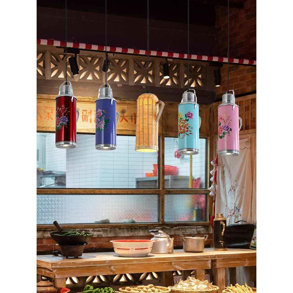 复古怀旧热水瓶吊灯市井风竹编水壶餐厅吧台火锅店酒吧店铺商用灯