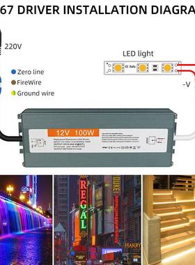 IP67led防水驱动电源12V10-400W恒压灯带变压器户外工程亮化电源