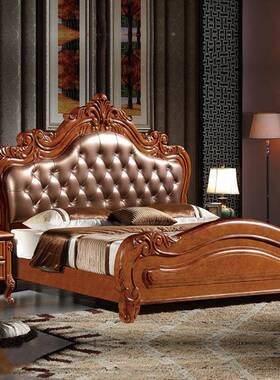 欧式实木床双人1床.8白色软靠背15.橡胶米木公J139主床头家具出口