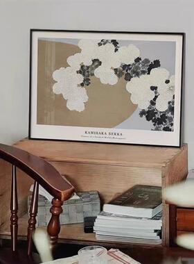 新中式小众文挂艺小菊花抽画象C-419复古餐装饰客厅厅卧室床头画