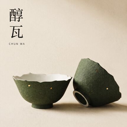 醇瓦岩矿白洒金茶杯陶瓷主人杯个人孔雀绿功夫茶具品茗杯茶盏单杯
