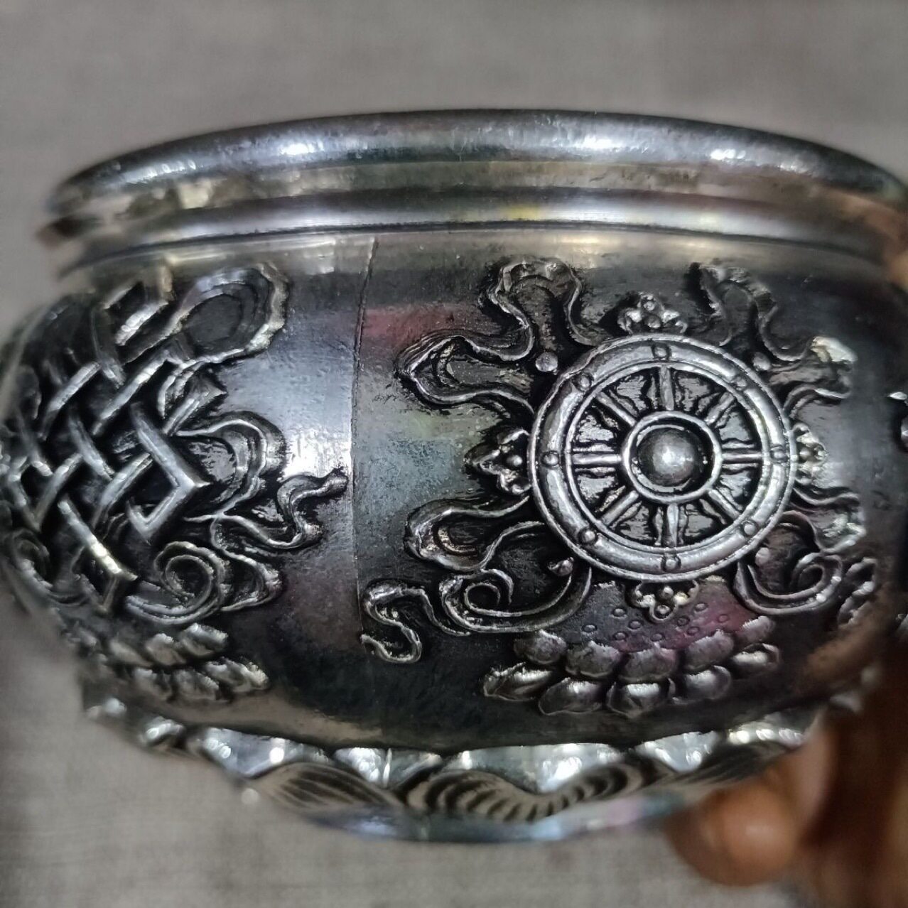 古玩批发仿古白铜八宝聚保盆居家工艺品摆件