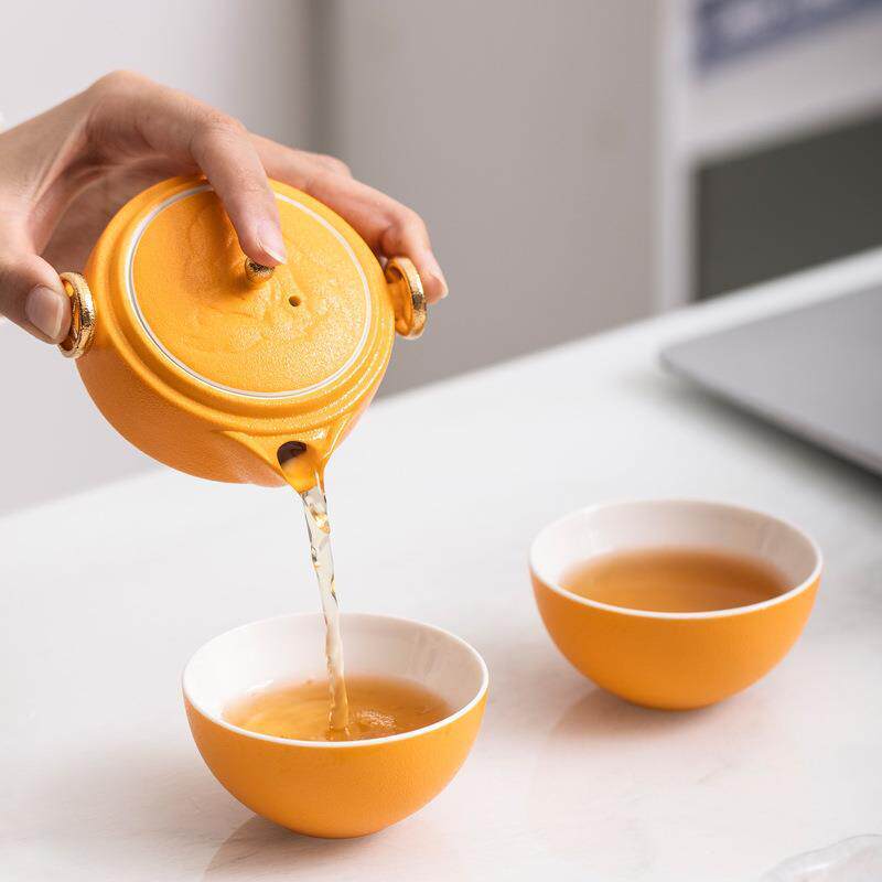 功夫旅行茶具套装便携式收纳包一壶二杯快客杯描金喝茶旅游车载