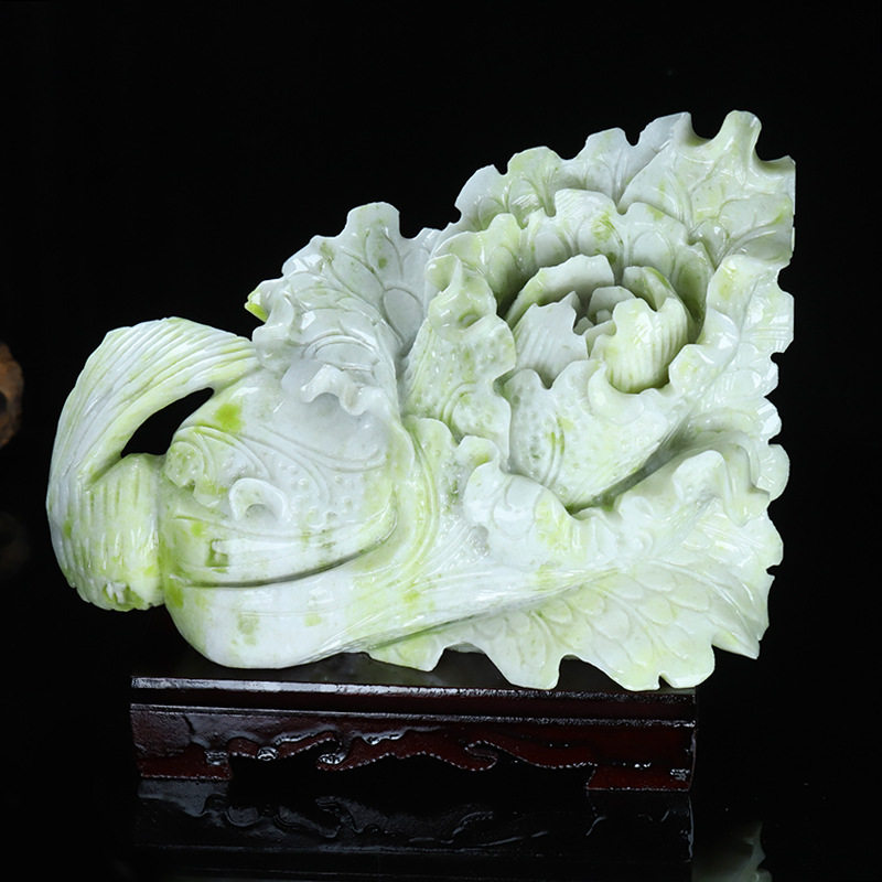 天然蓝田玉白菜摆件蓝田玉原石手工雕刻家居装饰室内办公摆件