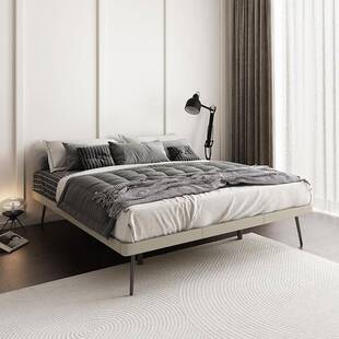 极床实木床头床架简约轻现代无靠背榻榻米木床意高脚式简人皮奢双