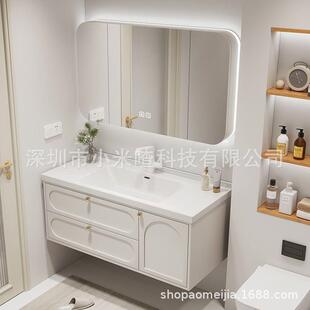 奶油风法式实木烤漆浴室柜陶瓷一体盆组合卫生间吊柜洗手脸浴室柜