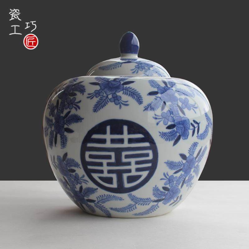 欧式青花瓷手绘喜字陶瓷罐摆件中式古典软装客厅餐桌装饰花瓶摆设,机械设备,其他机械设备,淘宝优惠券,粉丝福利购,淘宝优惠卷