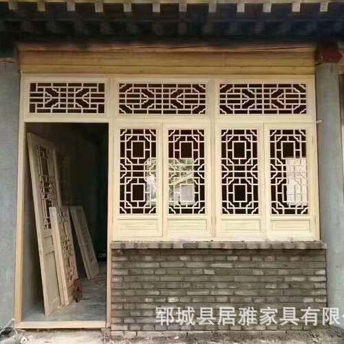 新中式屏风隔断玄关实木花格镂空木格栅榆木雕花古建仿古门窗