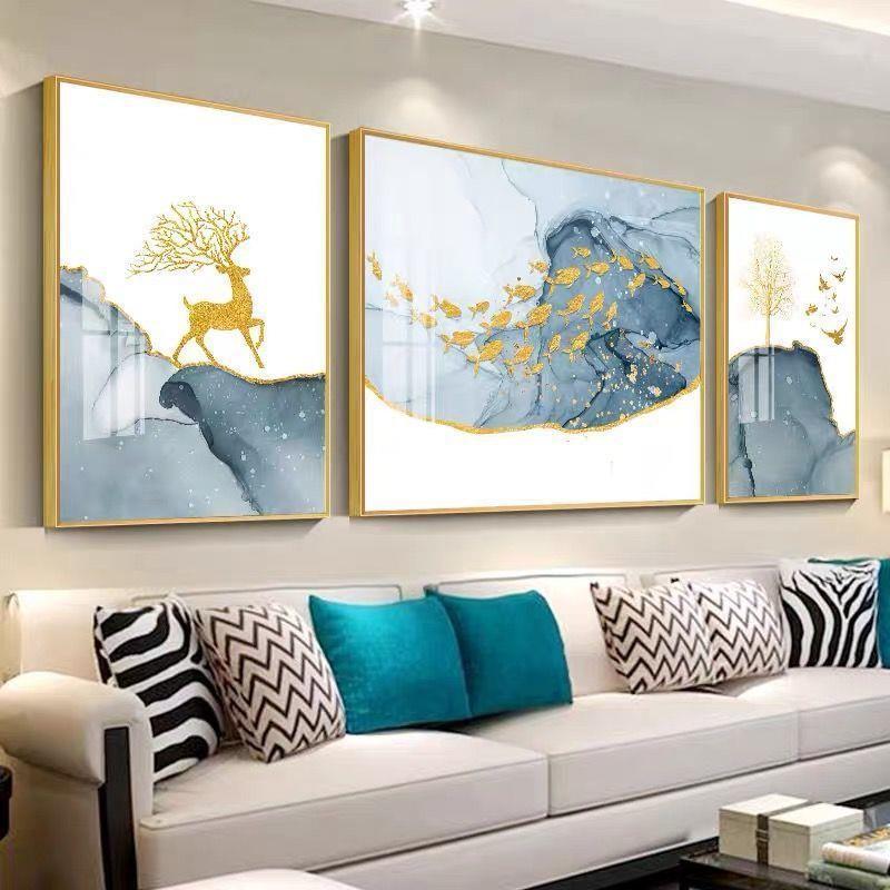 北欧风格现代简约装饰画新款客厅壁挂画轻奢高端水晶画风景三联画