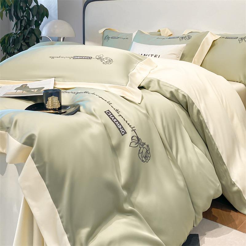 双面冰丝床上四件套夏季床品轻奢裸睡被套床单床笠三件套活性印染