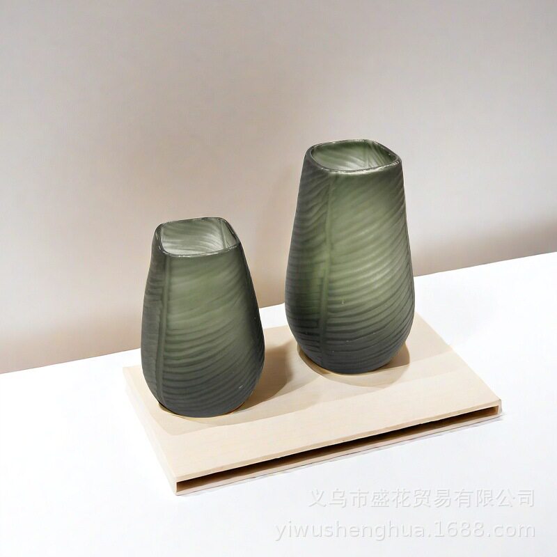 彩色玻璃花瓶磨刻现化北欧美式样板房创意家居装饰品花器插花摆件