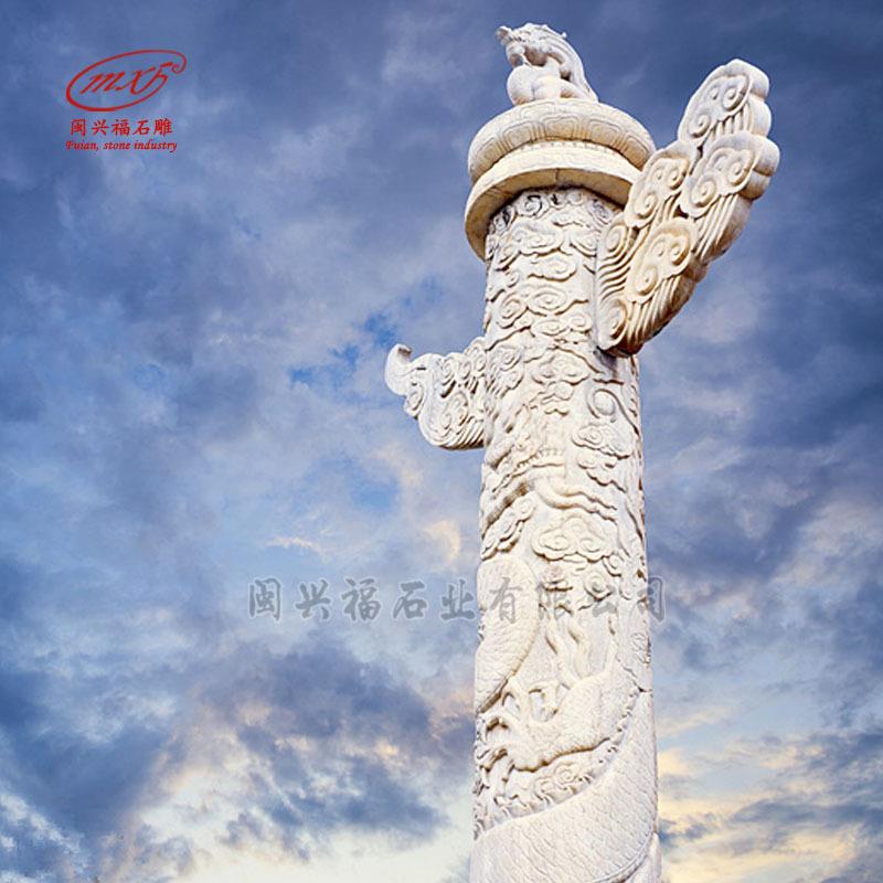 惠安汉白玉盘龙柱大理石石雕华表汉白玉文化柱广场雕塑摆件
