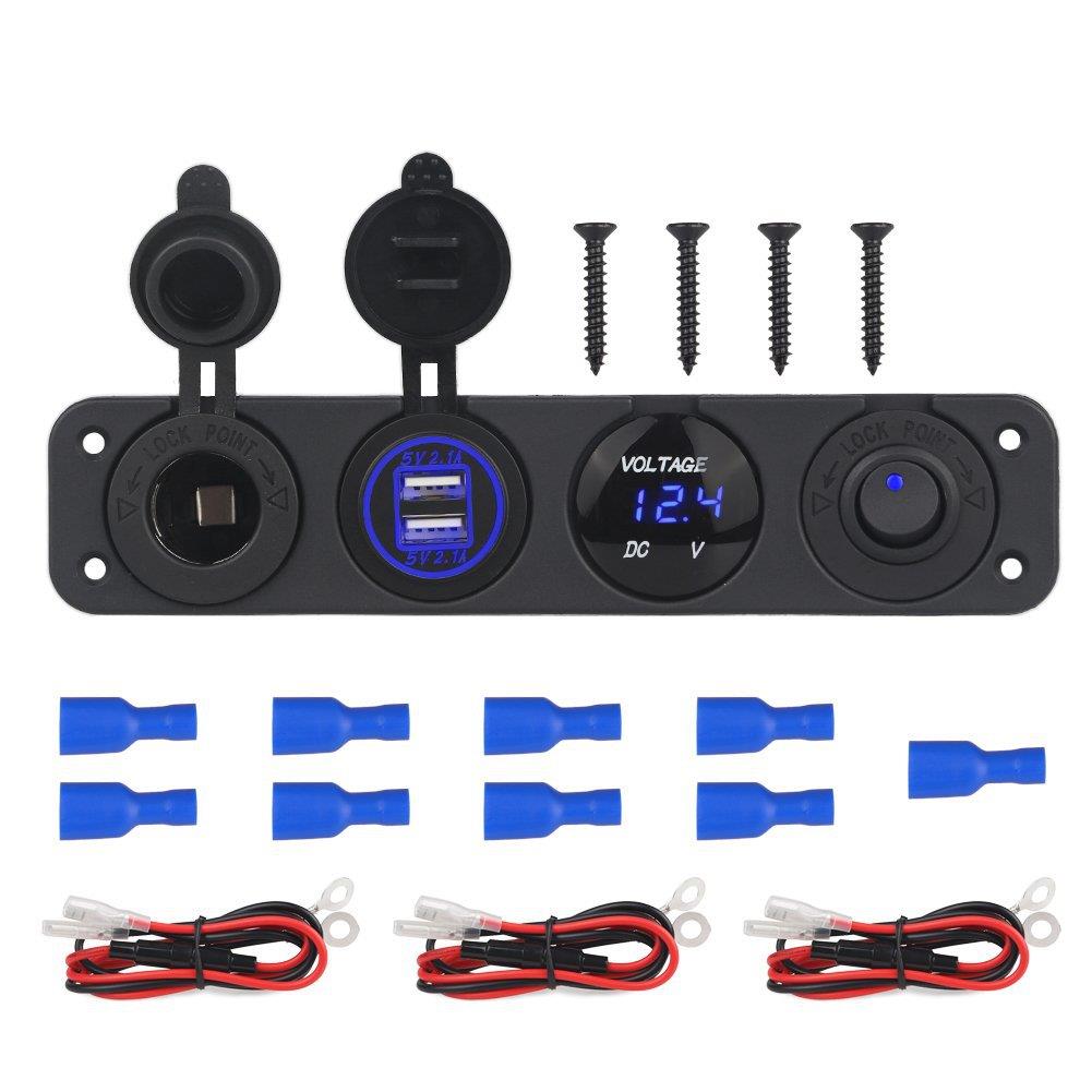 电商热销新款双USB加新款电压表12V-24V车载车充带开关母座A