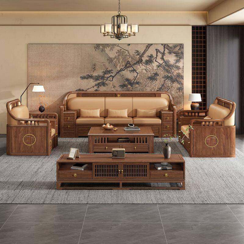 新中式黑胡桃木全实木沙发现代客厅简约新款冬夏两用家用储物沙发