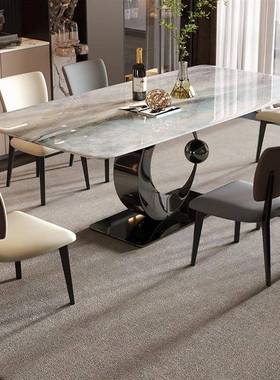 意式轻奢天奢餐石餐超晶石大理石桌别墅长方形桌彩晶石JDW桌然椅