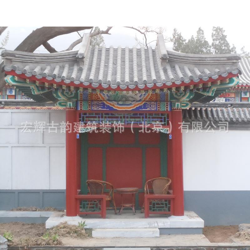 古建彩绘木质半亭户外园林仿古实木半山凉亭景观松木靠山亭厂家