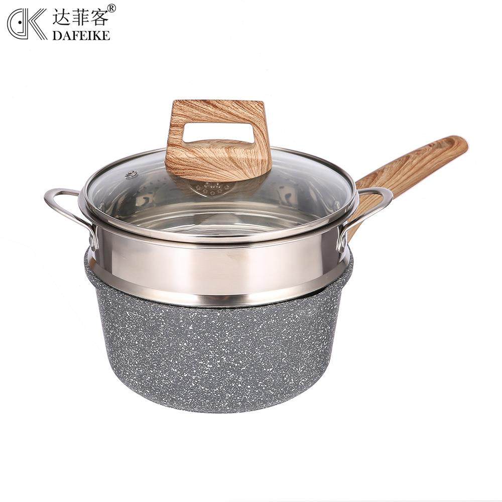 家用麦饭石小奶锅不粘锅带蒸笼铝制雪平锅煮面热奶宝宝辅食锅