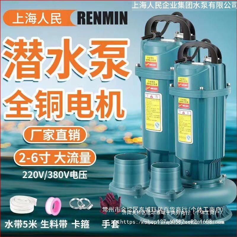 上海人民潜水泵220V380V清水泵农用灌溉泵家用大流量高扬程抽水泵