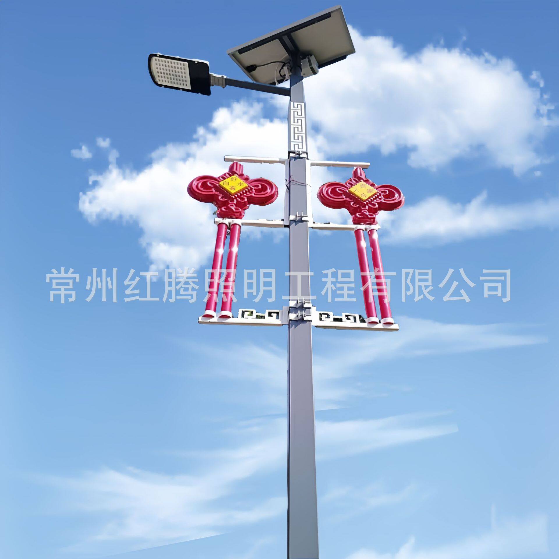 仿古新农村太阳能路灯回纹中式复古特色单臂方路灯户外杆带中国结