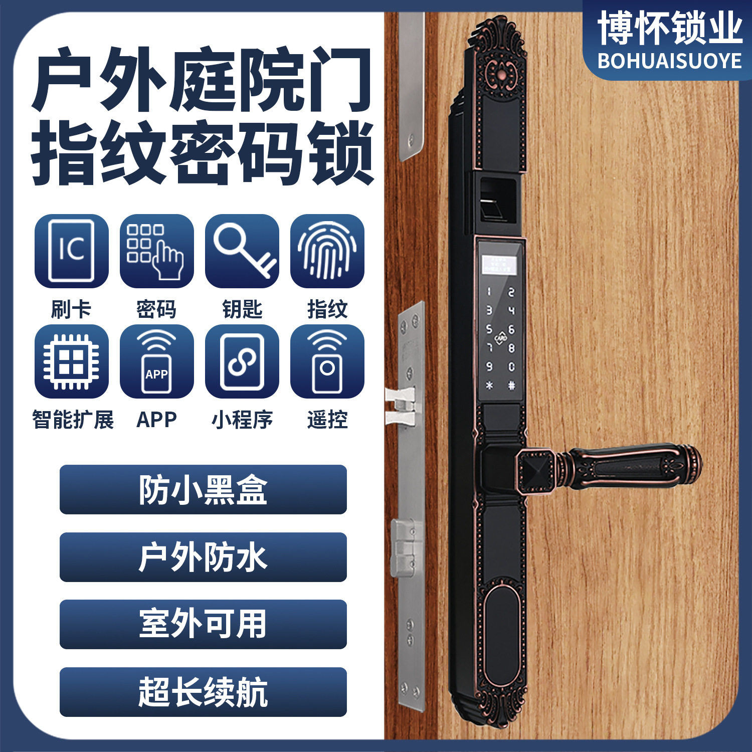 户外防水双面指纹锁智能密码锁窄门断桥铝艺锁防盗门电子门锁通用