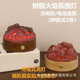 热卖LED篝火小夜灯家居装饰摆件充电创意树脂火焰氛围灯带白噪音