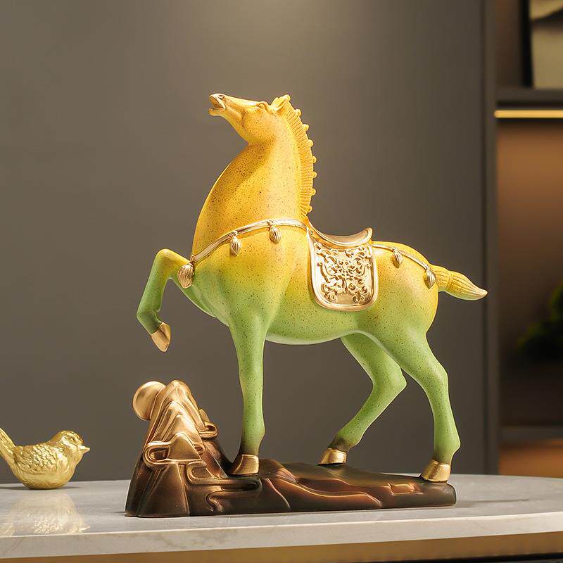 新中式招财树脂马摆件高档办公室客厅玄关装饰品电视柜桌面摆设品
