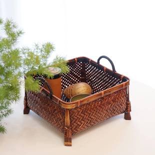 方形竹编筐收纳盒水果竹篮子工艺竹制品竹子果盘干果篮茶具盒